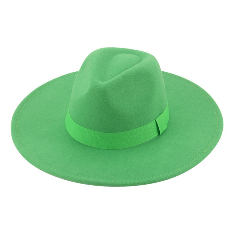 Fedora Hats for Women New 9.5cm Wide Brim Dress Men Caps Felted Hat Panama Church Wedding Ribbon Band Men Hat Sombreros De Mujer