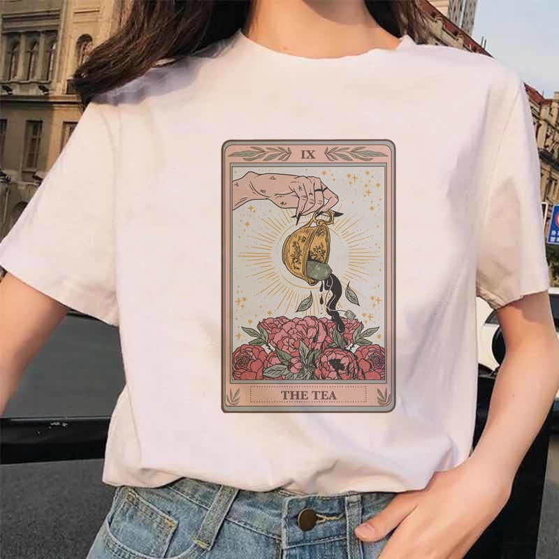 Women&#39;s Tarot Card Flower Funny Time Ladies Cartoon Fashion Short Sleeve Summer Printed T-shirt Women&#39;s T-shirt Top Pattern.