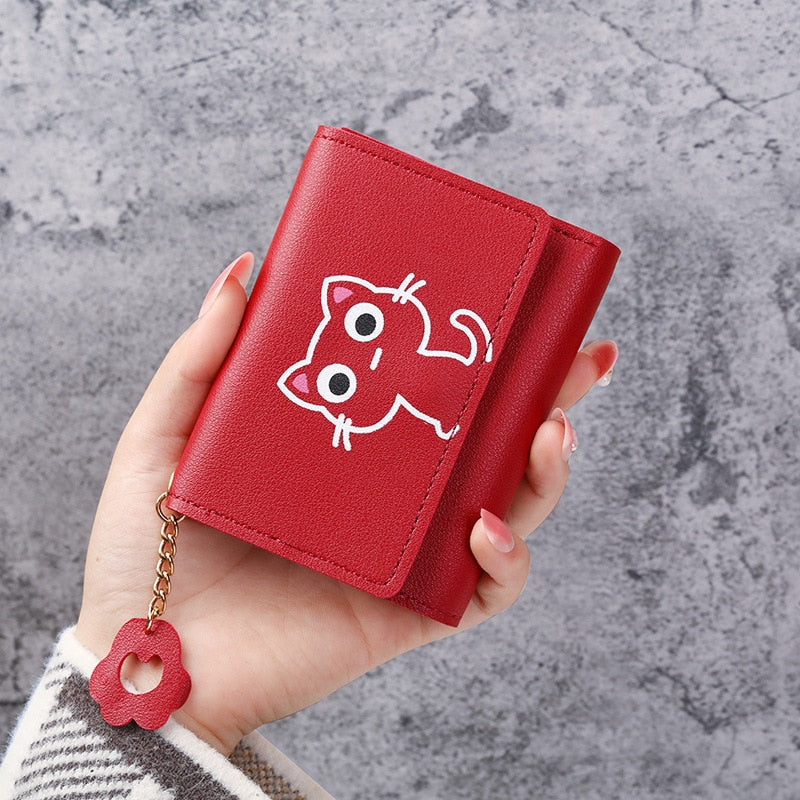 New Women&#39;s Wallet Cute Cat Short Wallet Leather Small Purse Girls Money Bag Card Holder Ladies Female Hasp 2022 Fashion