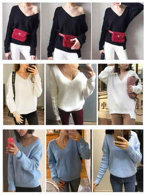 Colorfaith 2022 Winter Spring Women's Knitwear Sexy V-Neck Minimalist Tops Korean Irregular Hem Knitted Casual Sweaters SW8112