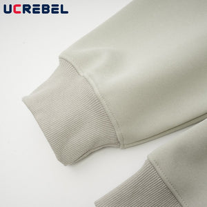 Letter Embroidery Hooded Sweatshirts Mens Autumn Winter Long Sleeve Loose Casual Streetwear Drop Shoulder Hoodies Men