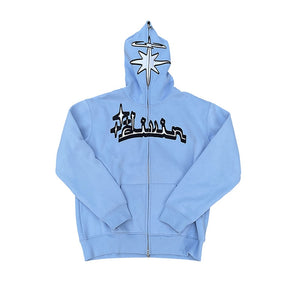Y2K Embroidered Print Hoodies Men&#39;s Fashion Oversized Full Zip Up Hooded Sweatshirt Hip Hop Long Sleeve Jacket Coat Streetwear