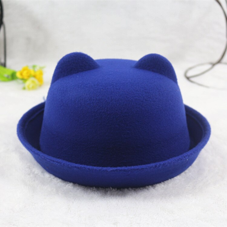 Adult Children Flat-top Fedora Hat Pure Color Imitation Wool Jazz Hat Wide Brim Ladies Elegant Round Hat Bowler Hat