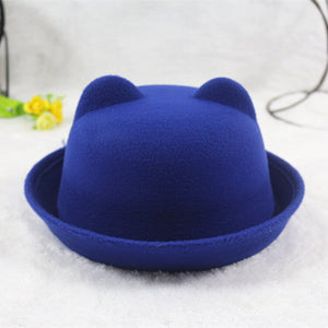 Adult Children Flat-top Fedora Hat Pure Color Imitation Wool Jazz Hat Wide Brim Ladies Elegant Round Hat Bowler Hat