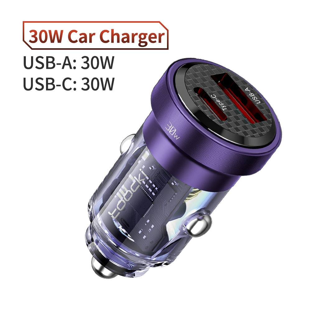 Toocki Type C Car Charger 45W Quick Charge4.0 QC3.0 SCP 5A PD Fast Charging USB C Car Phone Charger For iPhone Xiaomi Samsung
