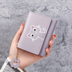 New Women&#39;s Wallet Cute Cat Short Wallet Leather Small Purse Girls Money Bag Card Holder Ladies Female Hasp 2022 Fashion