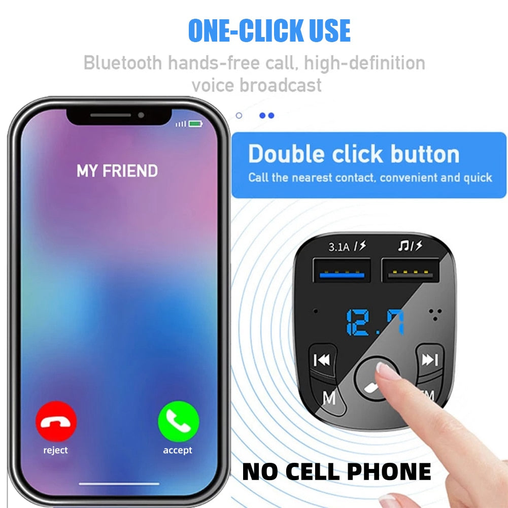 Car Handfree Bluetooth 5.0 FM Transmitter Car Kit MP3 Player Handsfree Speaker Audio Coche Adapter Receiver USB Fast Charger