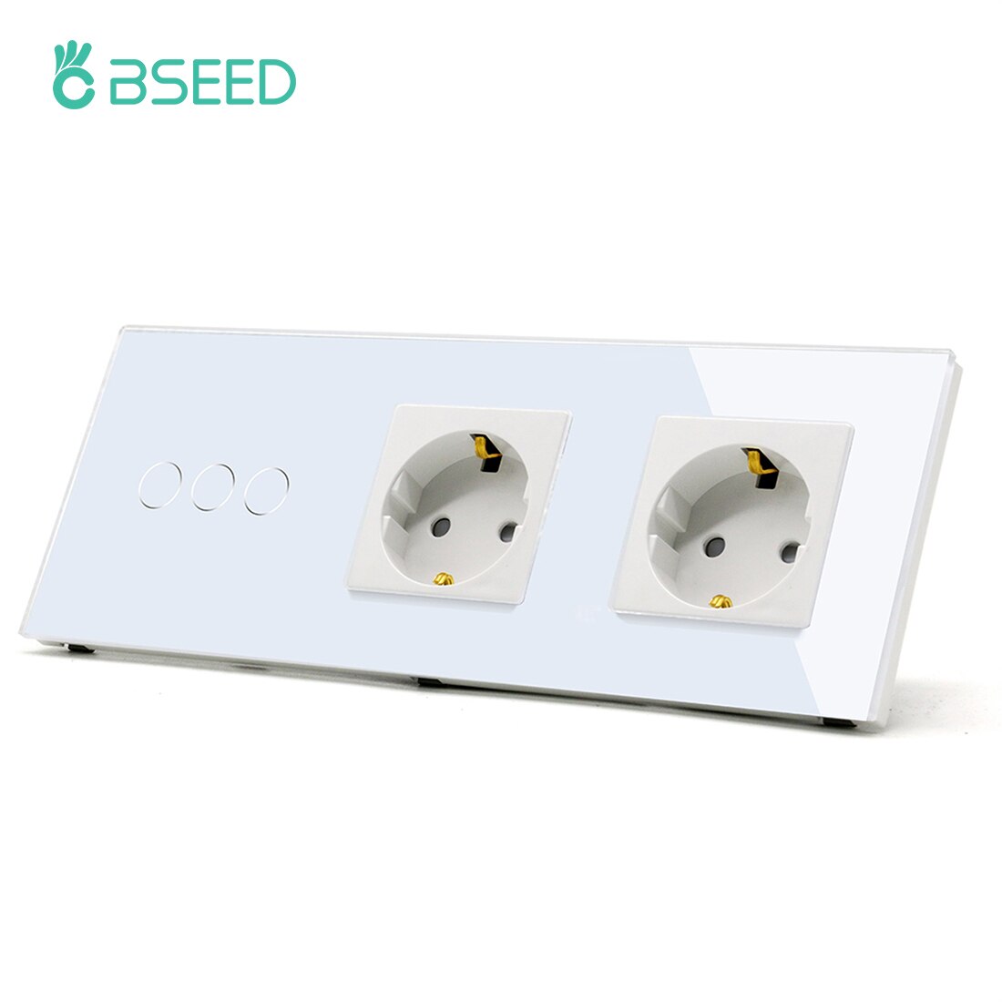 BSEED EU Standard Single Power Socket Touch Switch Crystal Panel USB Double Outlet Triple Wall Sockets Mounted Quadruple Sockets