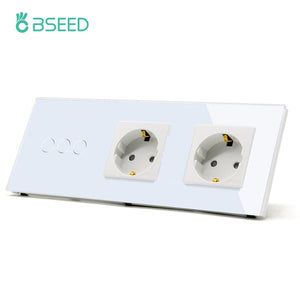 BSEED EU Standard Single Power Socket Touch Switch Crystal Panel USB Double Outlet Triple Wall Sockets Mounted Quadruple Sockets