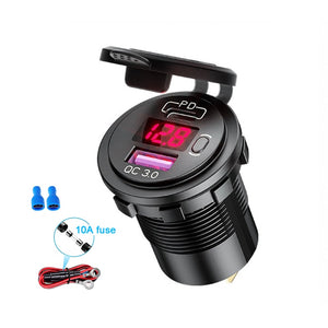 48W USB Charger Socket Waterproof Fast Charge Adapter PD Type C and QC3.0 Power Outlet With Switch For Car Marine Motorcycle