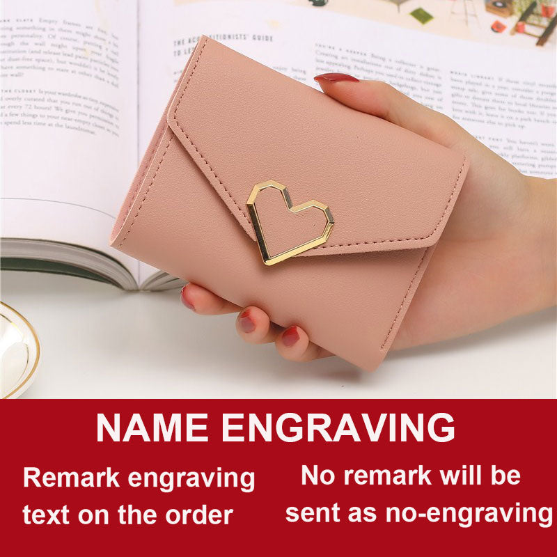 2022 New Short Women Wallets Free Name Engraving Kpop Heart-Shaped Cute Small Women&#39;s Wallet PU Leather Slim Simple Female Purse