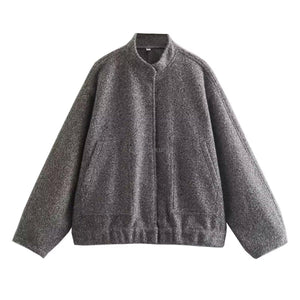 CNlalaxury Women's Bombers Grey With Buttons Long Sleeve Jackets Coat 2023 Spring Winter Female Warm With Pockets Casual Outwear