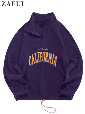 ZAFUL Men&#39;s Hoodies Fluffy Fleece Warm Sweatshirts Letters Embroidered Vintage Streetwear Pullover Sudaderas for Autumn Winter