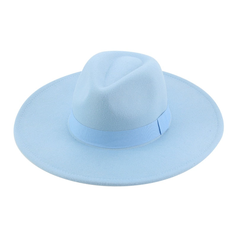 Fedora Hats for Women New 9.5cm Wide Brim Dress Men Caps Felted Hat Panama Church Wedding Ribbon Band Men Hat Sombreros De Mujer