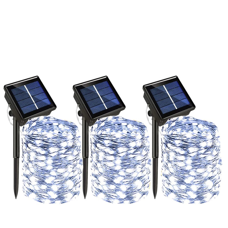 Outdoor LED Solar Fairy String Lights Waterproof Garden Decoration Garland 8Modes Copper Wire Light For Street Patio Christmas