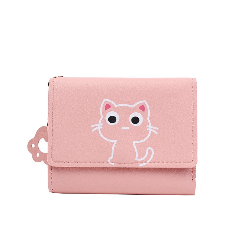 New Women&#39;s Wallet Cute Cat Short Wallet Leather Small Purse Girls Money Bag Card Holder Ladies Female Hasp 2022 Fashion