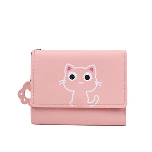 New Women&#39;s Wallet Cute Cat Short Wallet Leather Small Purse Girls Money Bag Card Holder Ladies Female Hasp 2022 Fashion