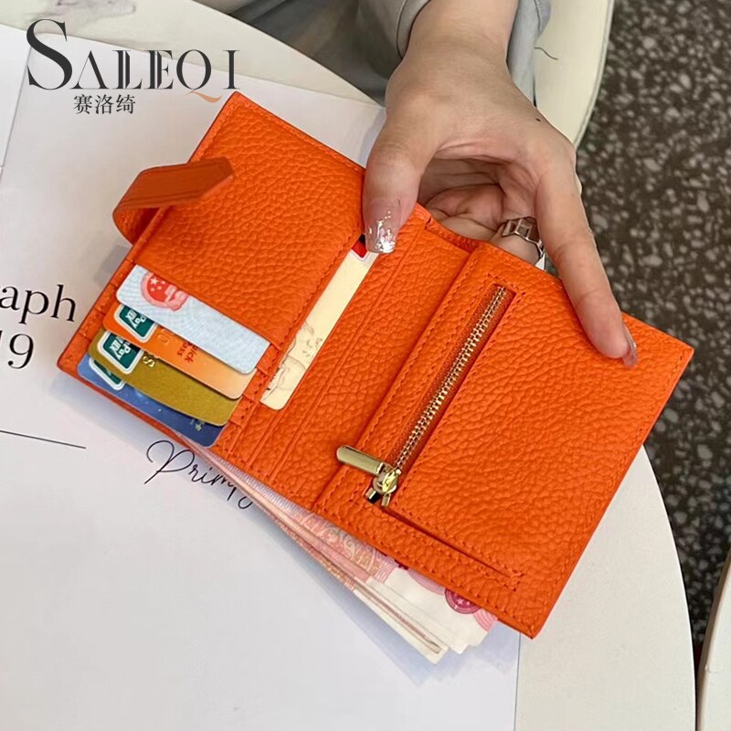 GENUINE LEATHER Women&#39;s Wallet Men Rfid Small Ultra-thin Coin Wallet Short Design Small Wallet Purses Woman(no Logo)