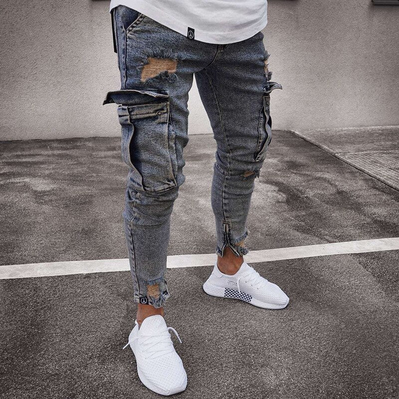 Mens Pants High Waist Zipper Stretch Jeans Casual Slim Trousers Male Oversize Pencil Pants Denim Skinny Jeans For Men