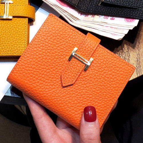 GENUINE LEATHER Women&#39;s Wallet Men Rfid Small Ultra-thin Coin Wallet Short Design Small Wallet Purses Woman(no Logo)