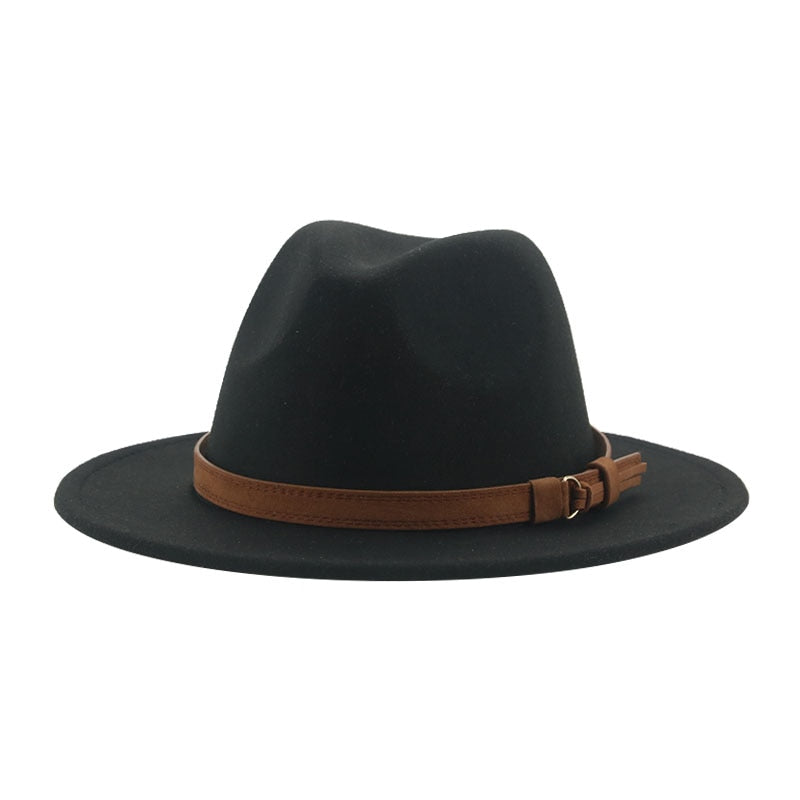 Fedora Hats for Women Men Wide Brim Solid Women Hats Band Belt Classic Formal Dress Khaki Black Winter Hats Sombreros De Mujer