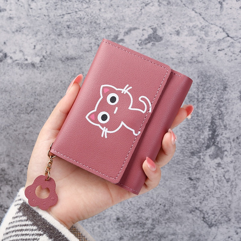 New Women&#39;s Wallet Cute Cat Short Wallet Leather Small Purse Girls Money Bag Card Holder Ladies Female Hasp 2022 Fashion