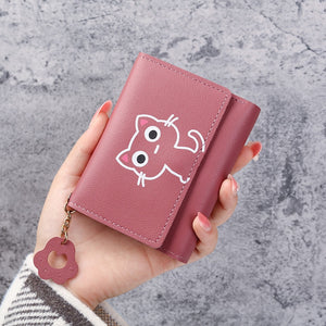 New Women&#39;s Wallet Cute Cat Short Wallet Leather Small Purse Girls Money Bag Card Holder Ladies Female Hasp 2022 Fashion