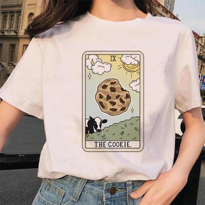 Women&#39;s Tarot Card Flower Funny Time Ladies Cartoon Fashion Short Sleeve Summer Printed T-shirt Women&#39;s T-shirt Top Pattern.