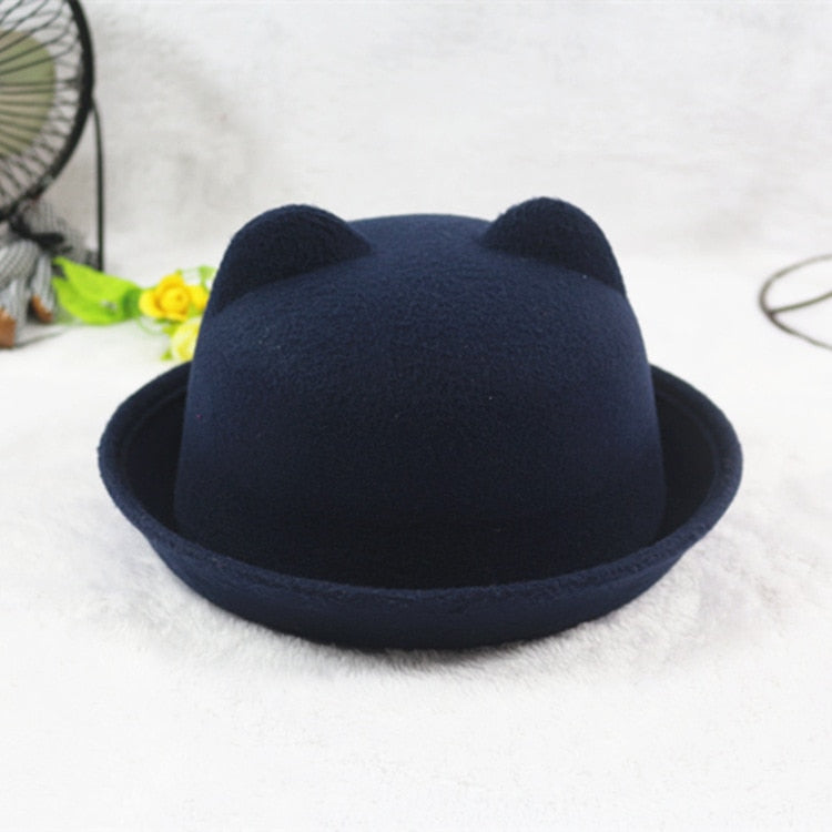 Adult Children Flat-top Fedora Hat Pure Color Imitation Wool Jazz Hat Wide Brim Ladies Elegant Round Hat Bowler Hat