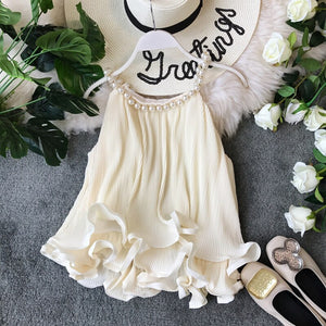 Women's Tops Summer Halter Beading Curled Chiffon Shirt Ruffled Loose Baby Shirt Sleeveless Tops Women Blouse ML843