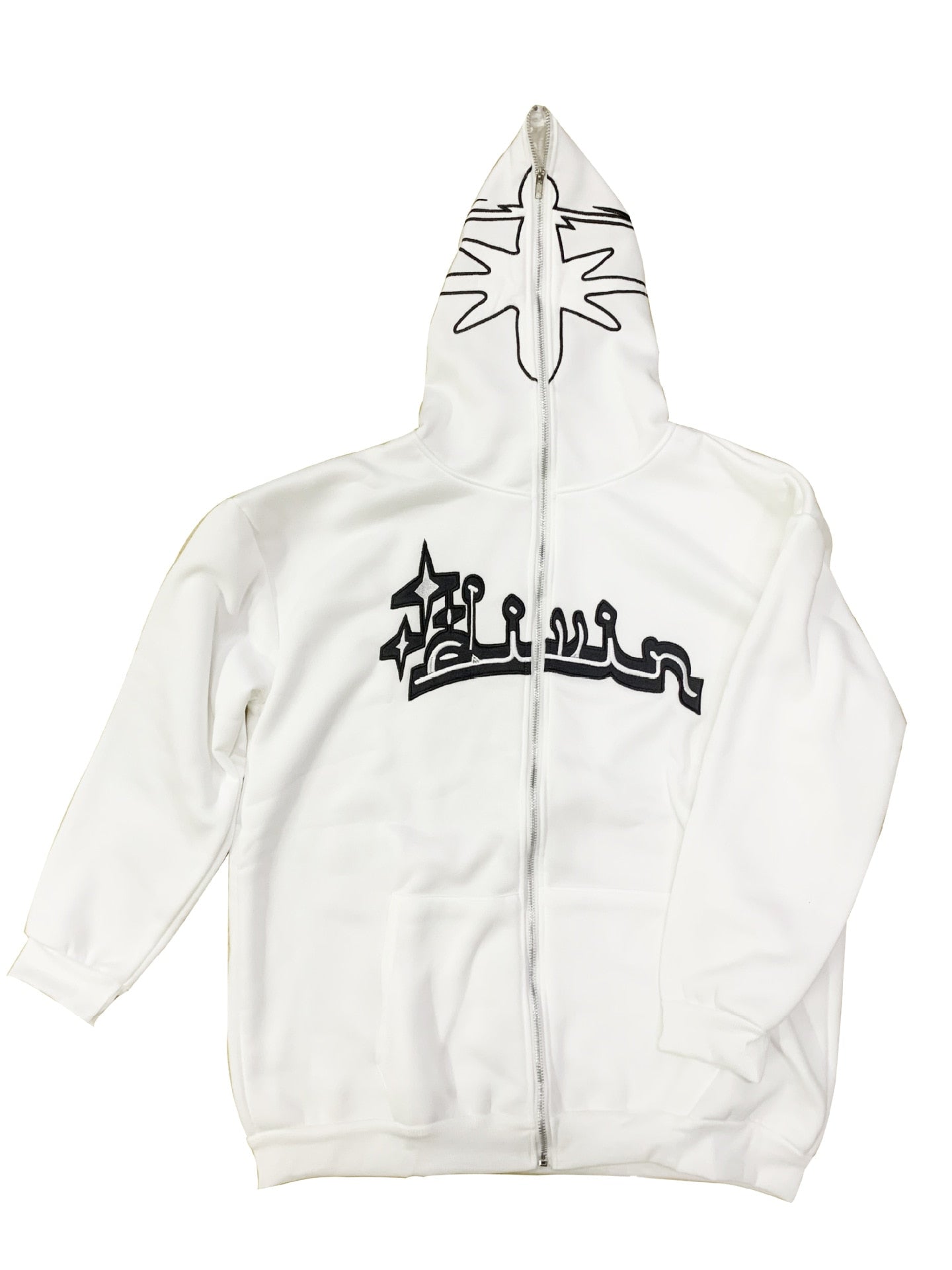 Y2K Embroidered Print Hoodies Men&#39;s Fashion Oversized Full Zip Up Hooded Sweatshirt Hip Hop Long Sleeve Jacket Coat Streetwear