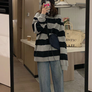spring autumn Striped hoodies women fashion Long Sleeve Hoodie Sweatshirt Harajuku Jumper cotton Pullovers Casual oversized Coat