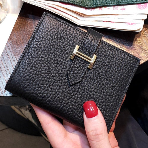 GENUINE LEATHER Women&#39;s Wallet Men Rfid Small Ultra-thin Coin Wallet Short Design Small Wallet Purses Woman(no Logo)