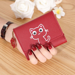 New Women&#39;s Wallet Cute Cat Short Wallet Leather Small Purse Girls Money Bag Card Holder Ladies Female Hasp 2022 Fashion