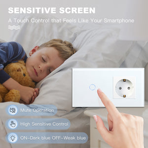 BSEED EU Standard Single Power Socket Touch Switch Crystal Panel USB Double Outlet Triple Wall Sockets Mounted Quadruple Sockets