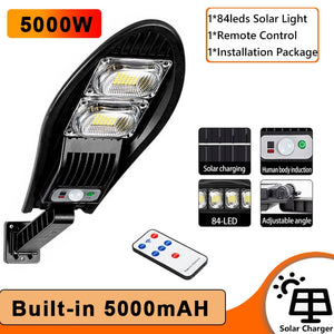 10000W Upgraded 168LED Solar Street Light Outdoor Waterproof LED For Garden Wall Adjustable Angle Solar Lamp Built-in 10000mAH