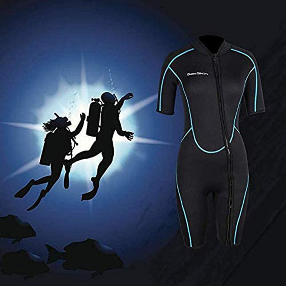 Women&#39;s 3mm Neoprene Shorty Wetsuit Short Sleeve Front Zip Diving Suit Snorkeling Surfing Swimming Swimwear One Piece Swimsuit