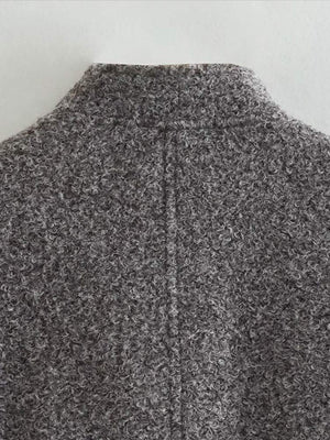 Women&#39;s Casual Loose Stand Collar Jackets 2023 Spring Warm Grey button Long Sleeve Bombers Fashion Plush Solid Female Outwear