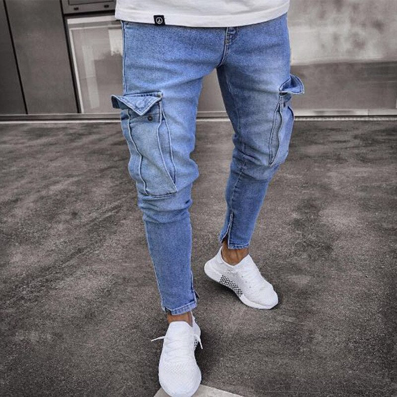 Mens Pants High Waist Zipper Stretch Jeans Casual Slim Trousers Male Oversize Pencil Pants Denim Skinny Jeans For Men