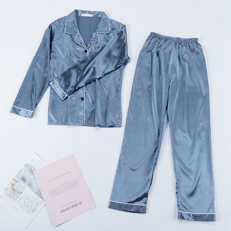 Pink Women&#39;s 7 Pieces Pajamas Sets Faux Silk Striped Pyjama Women Sleepwear Spring Summer Autumn Homewear Lounge Home Clothes