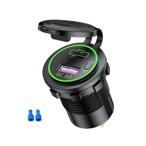 48W USB Charger Socket Waterproof Fast Charge Adapter PD Type C and QC3.0 Power Outlet With Switch For Car Marine Motorcycle