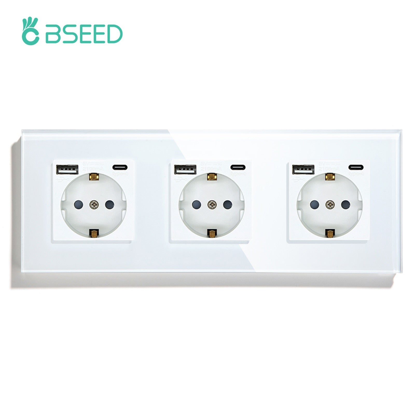 BSEED EU Standard Single Power Socket Touch Switch Crystal Panel USB Double Outlet Triple Wall Sockets Mounted Quadruple Sockets