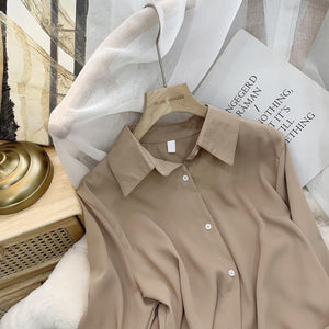 XEJ Chiffon Blouse Women&#39;s White LongSleeve Tops Spring 2022 Korean Fashion Shirt Solid Color Niche Loose Shirt Women Plus Sizes