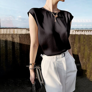 Khaki Women's Elegant Blouse Office Tunic Satin Silk Blouse Basic Tops White Summer Chiffon Blouses for Women 2023