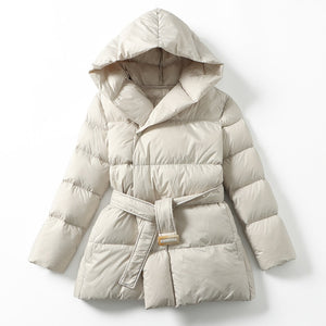 2022 Winter Women&#39;s Down Jackets Ultra Light Warm Casual Coat Female Puffer Jacket With a Belt Plus Size Hooded Parka Overcoat