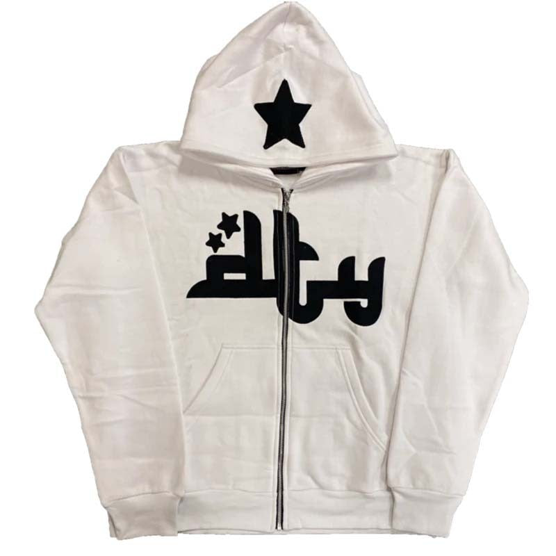 Y2K Embroidered Print Hoodies Men&#39;s Fashion Oversized Full Zip Up Hooded Sweatshirt Hip Hop Long Sleeve Jacket Coat Streetwear