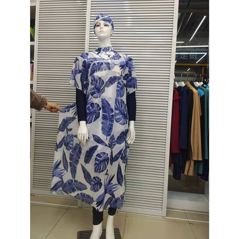 4 Pcs Women's Muslim Swimwear Digital Printed Lslamic Clothes Hijab Long Sleeves Sport Swimsuit Burkinis Wear Bathing Suit 4XL