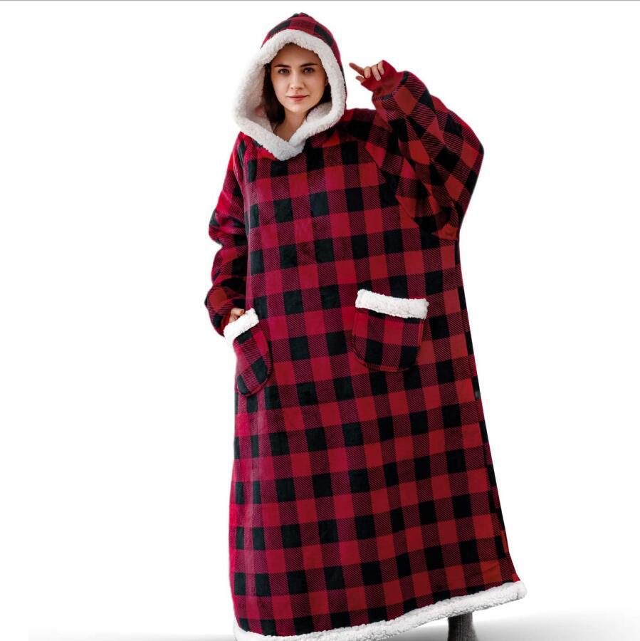 2023 Super Long Flannel Blanket with Sleeves Winter Hoodies Sweatshirt Women Men Pullover Fleece Giant TV Blanket Oversized New