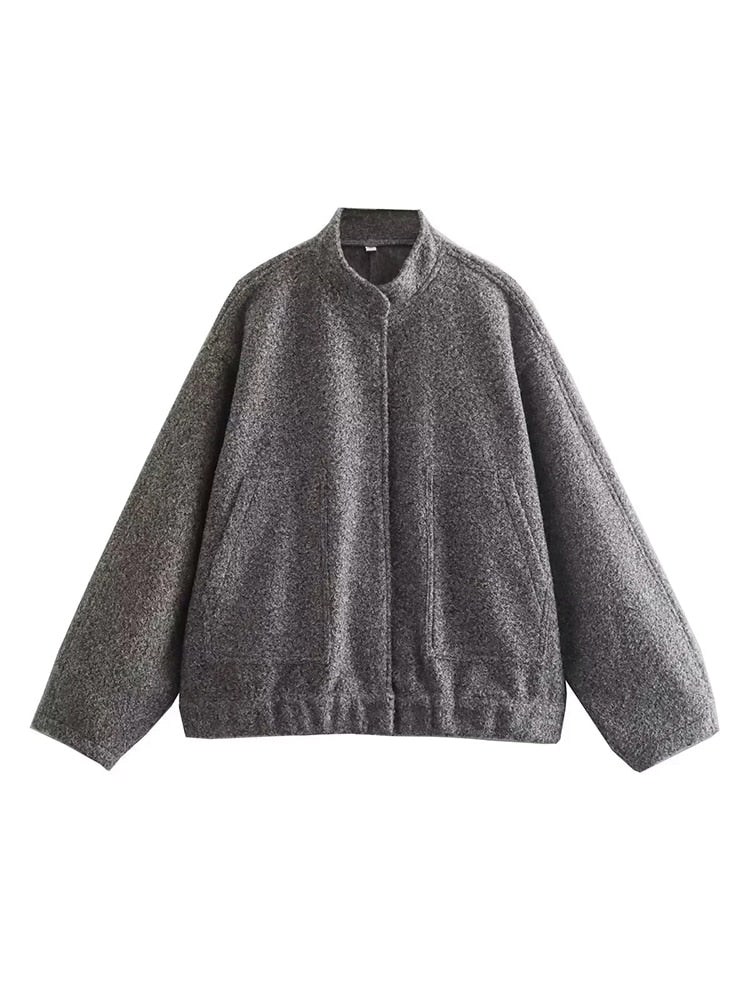 Bomber Jacket Women Zatr 2023 Women's Jackets Coat Bombers Women Green Woolen Jacket With Button Solid Chic Streetwear Top Coats