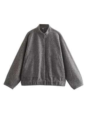Bomber Jacket Women Zatr 2023 Women's Jackets Coat Bombers Women Green Woolen Jacket With Button Solid Chic Streetwear Top Coats